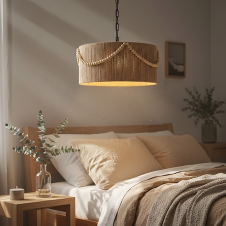 Lampa Sufitowa Wisząca App1741-1Cp 40Cm Czarny, Metal, Sznurek Jutowy
