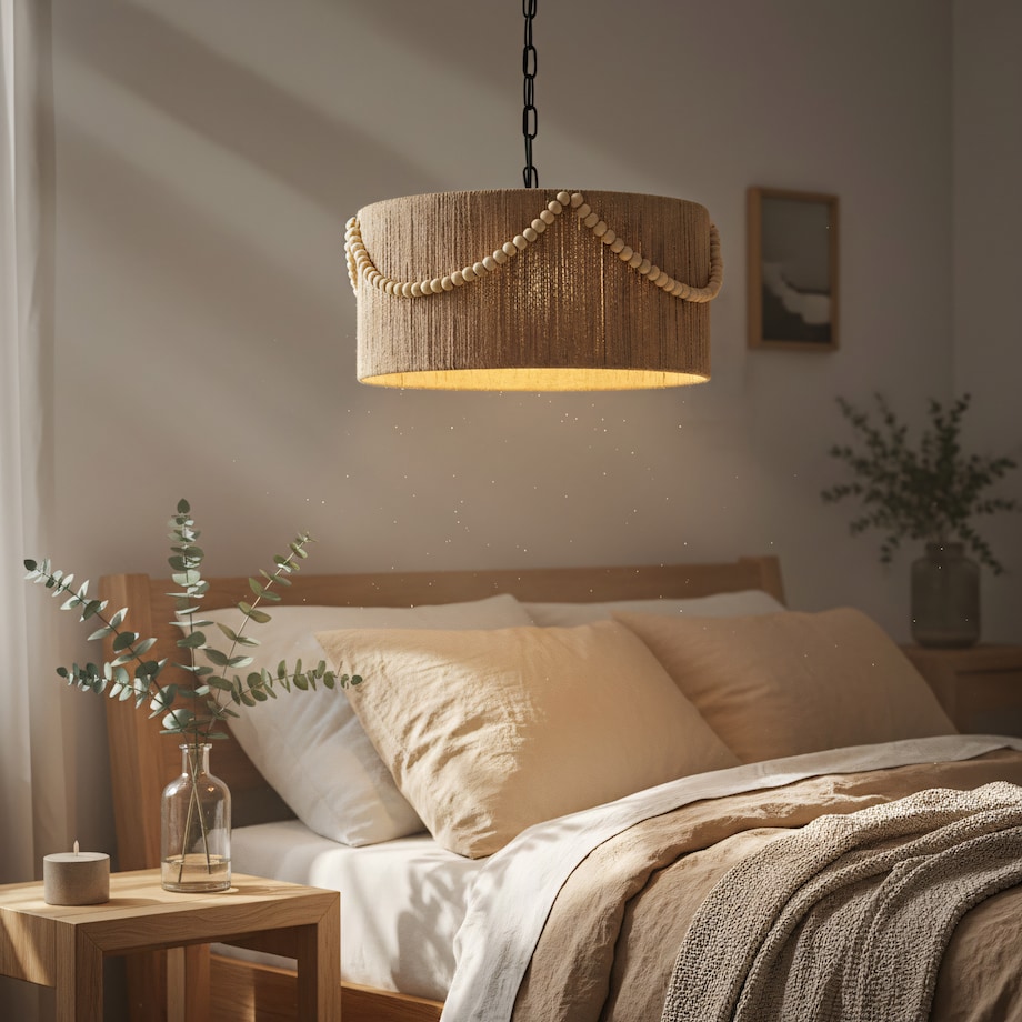 Lampa Sufitowa Wisząca App1741-1Cp 40Cm Czarny, Metal, Sznurek Jutowy