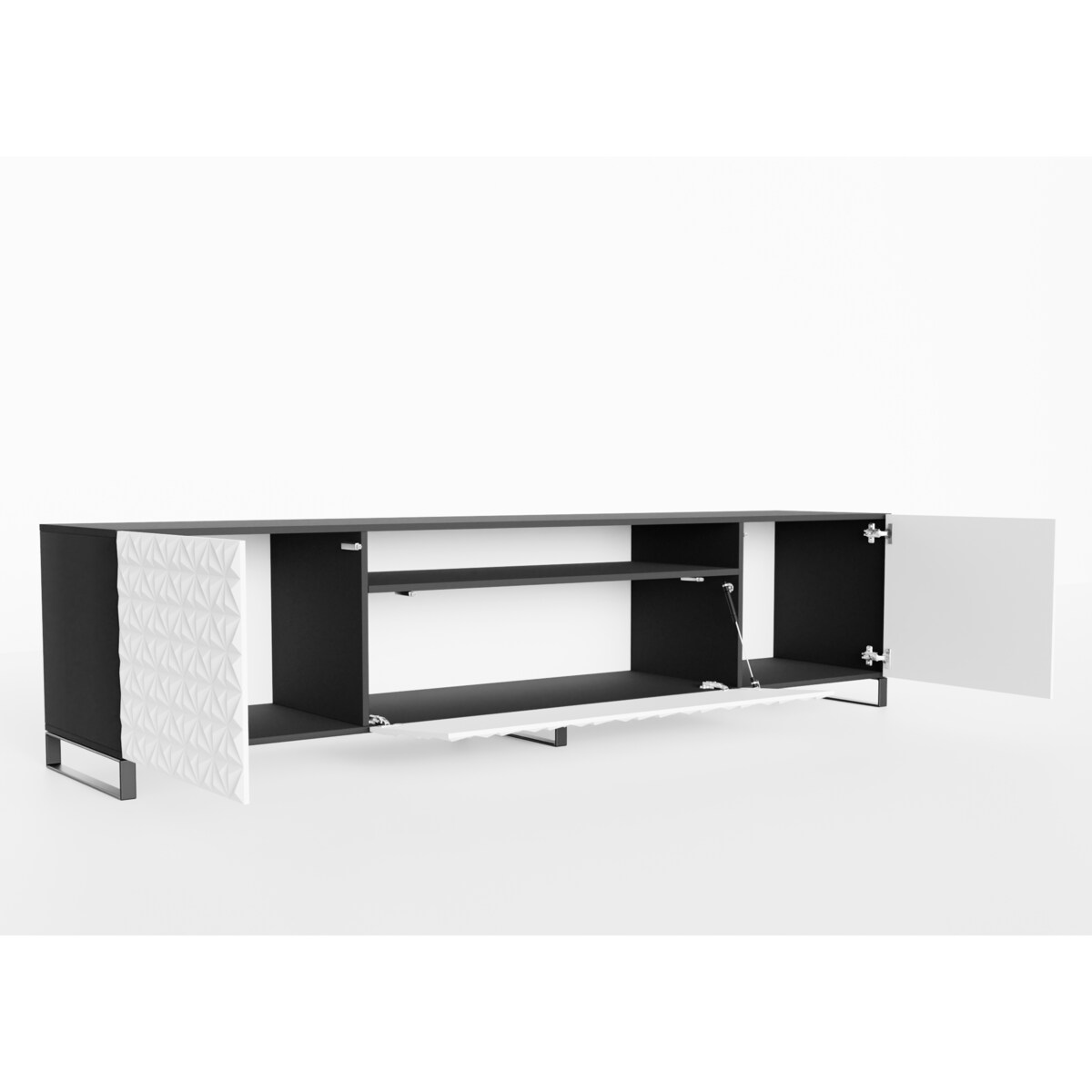 Szafka RTV ALI 200 cm, stojąca ,z ozdobnymi frontami do salonu- frot biały