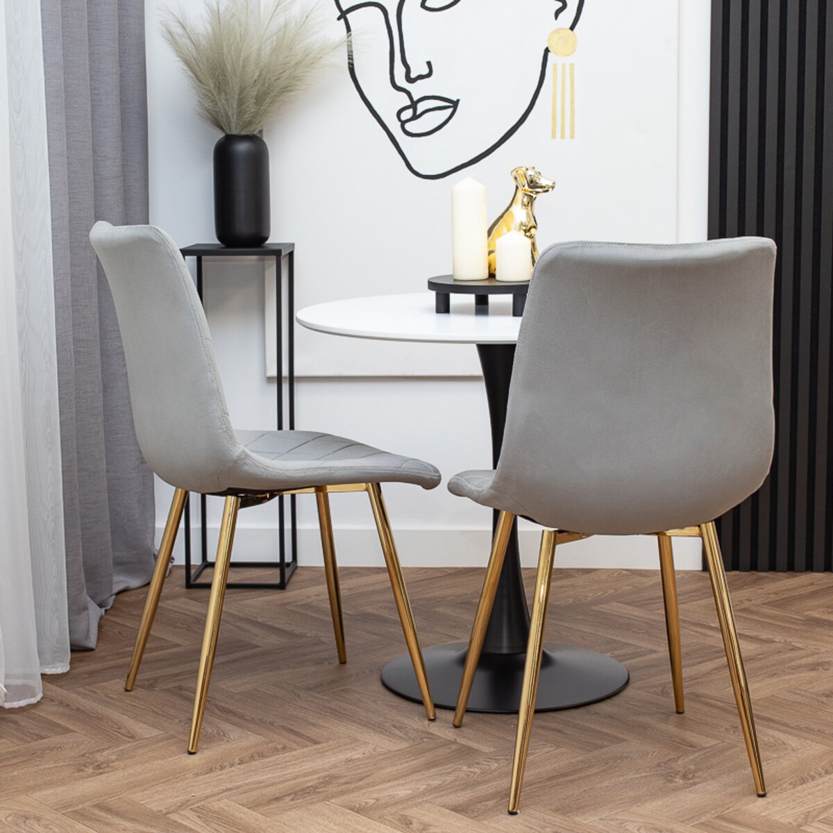 Krzesło tapicerowane szare welurowe pikowane nowoczesne złote nogi