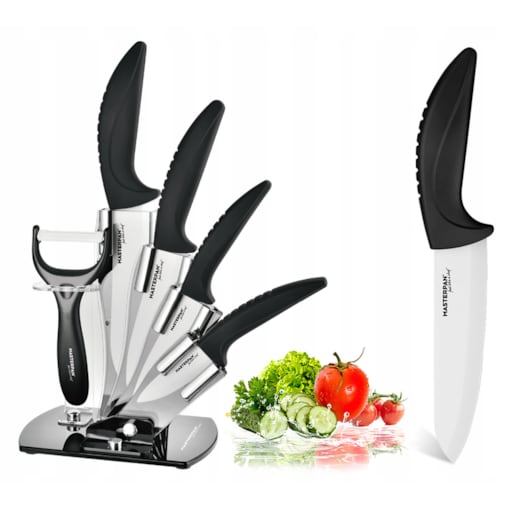 Zestaw Komplet Noży Kuchennych Ceramiczne W Stojaku 5 El. Obieraczka Ostre
