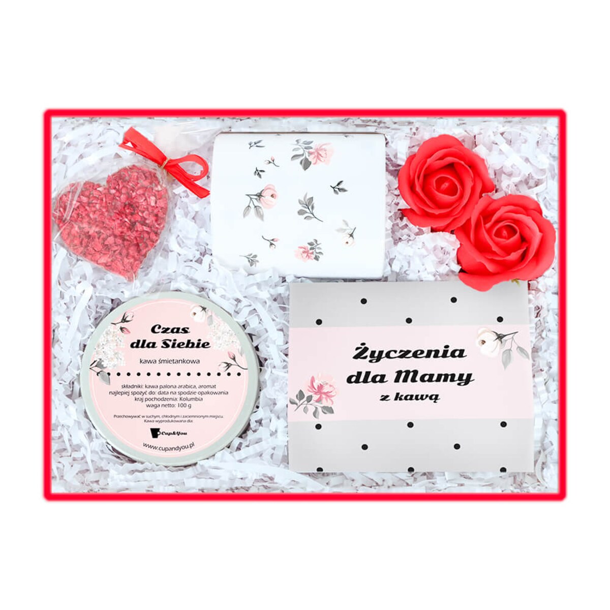 BOX zestaw prezentowy upominkowy na DZIEŃ MATKI URODZINY - kawy smakowe arabika kubek czekoladowe serce - prezent upominek dla mamy teściowej