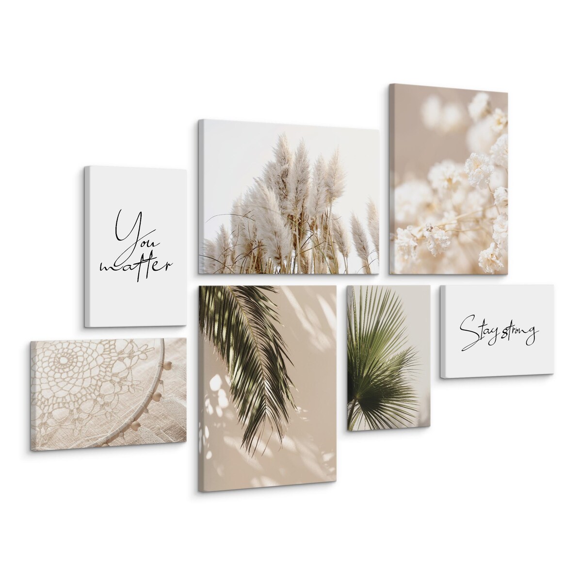 ZESTAW OBRAZÓW DO SALONU TRAWY LIŚCIE TROPIKALNE MAKRAMA STYL BOHO 110x80cm