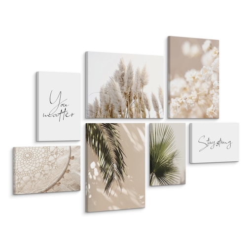 ZESTAW OBRAZÓW DO SALONU TRAWY LIŚCIE TROPIKALNE MAKRAMA STYL BOHO 110x80cm