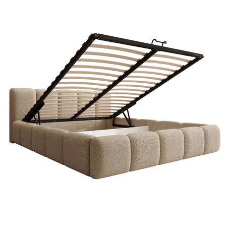 Łóżko tapicerowane 160x200 cm beżowe bouclé Fera