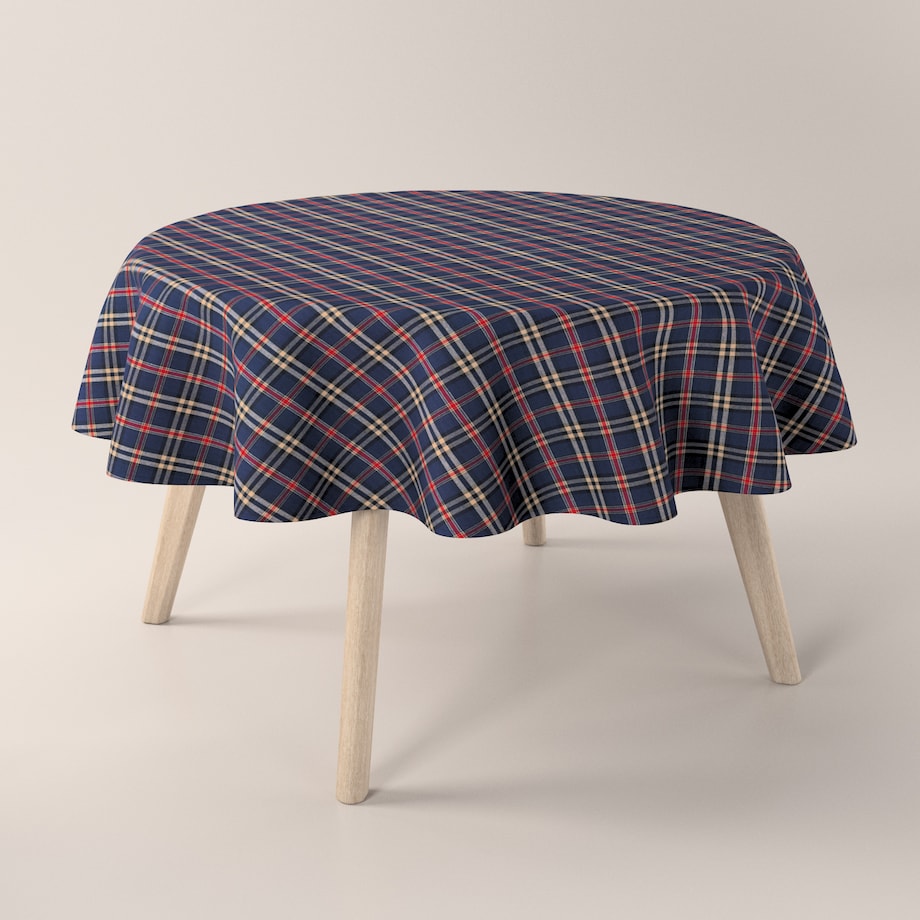 Obrus okrągły 130 x 130 cm granatowo-czerwona kratka