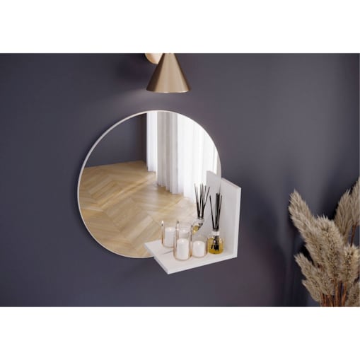 Okrągłe Białe Lustro z półką Lucija / średnica 60 cm
