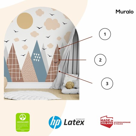 NAKLEJKI NA ŚCIANĘ DLA DZIECI NIEBIESKIE GÓRY STYL SKANDYNAWSKI ZESTAW