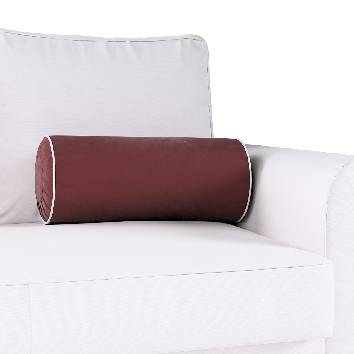 Poduszka wałek z zakładkami z lamówką, bordowy, Ø20 x 50 cm, Velvet