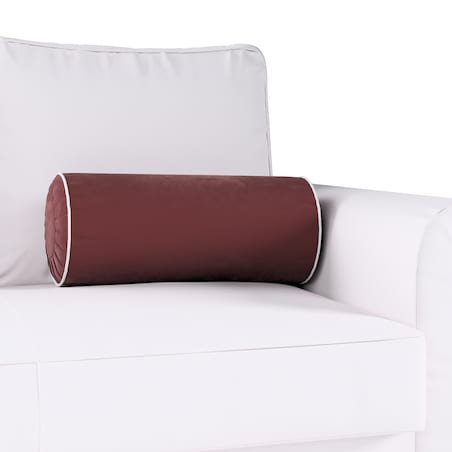 Poduszka wałek z zakładkami z lamówką, bordowy, Ø20 x 50 cm, Velvet