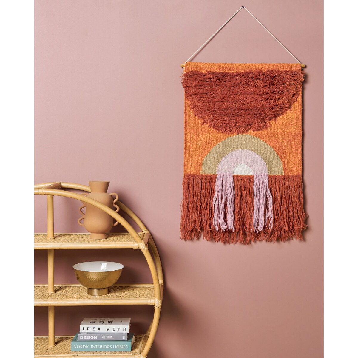 Dekoracja ścienna z frędzlami bawełniana pomarańczowa KAMALIA