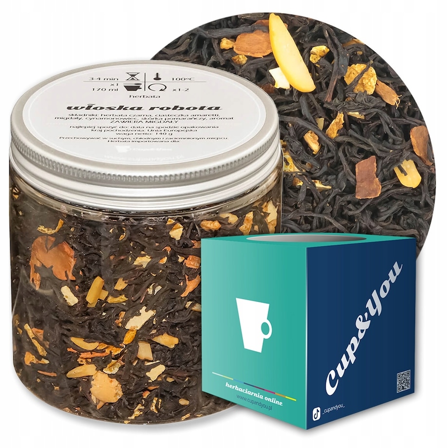 Herbata czarna WŁOSKA ROBOTA smak migdałowe ciasteczko i włoski likier - herbata liściasta sypana mieszanka napar susz - gotowa na prezent upominek