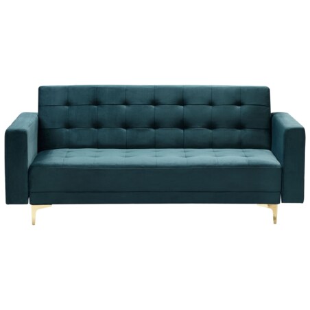 Sofa rozkładana welurowa z otomaną ze schowkiem zielona ABERDEEN