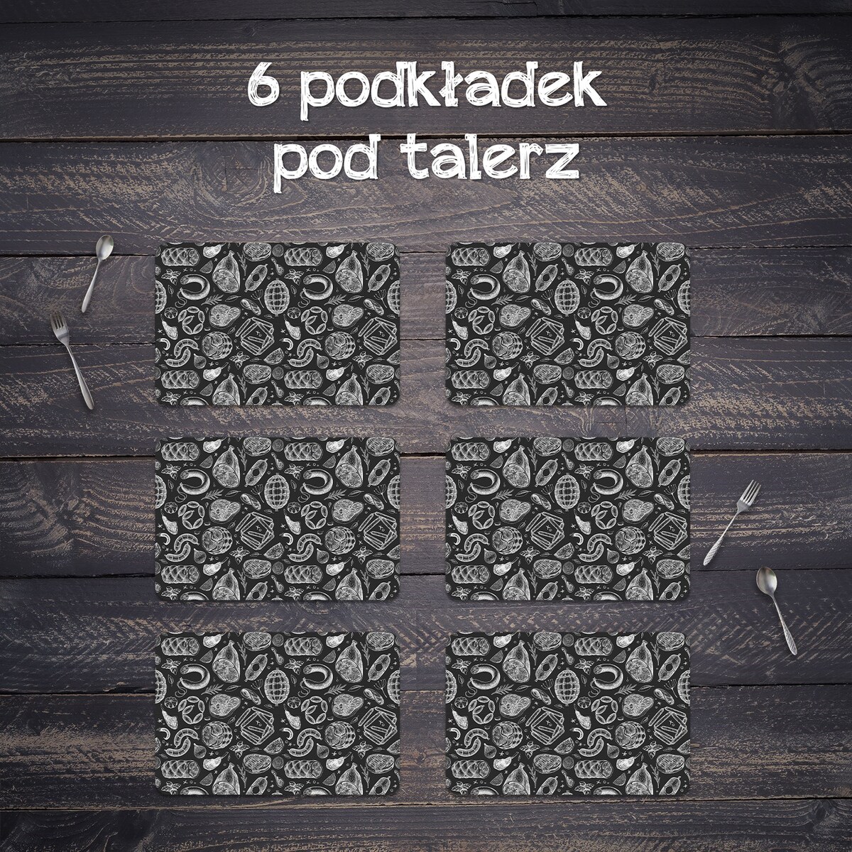 Komplet mat pod talerz Mięsne przysmaki, 6 szt. 45x30cm