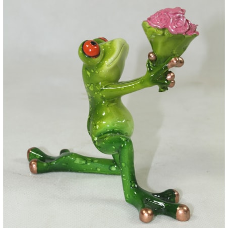 Dekoracja - żabka z kwiatami na Walentynki 12x14x6,5 cm RANE con fiori