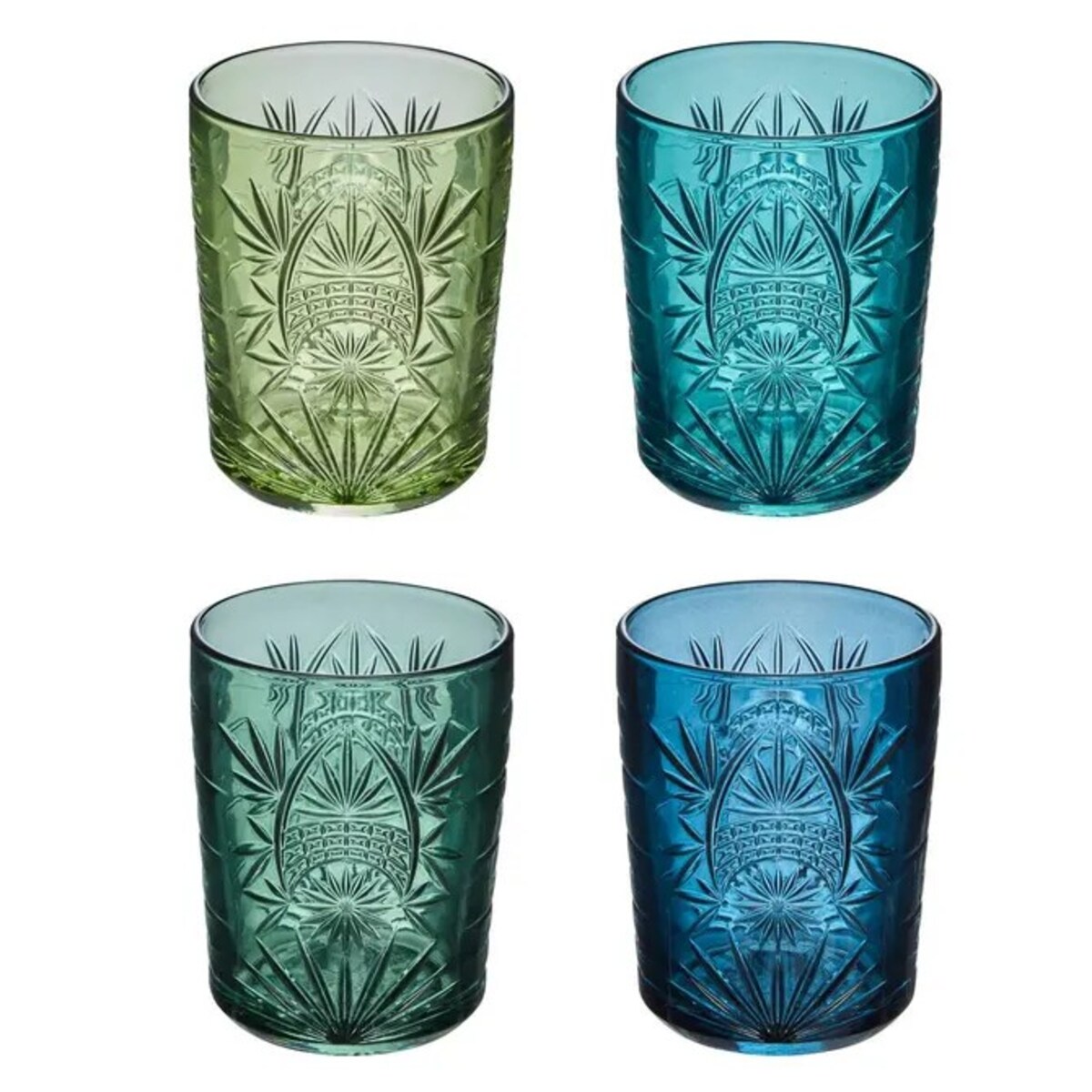 Komplet 4 szklanek, 350 ml, Ayla, odcienie zieleni/niebieskiego