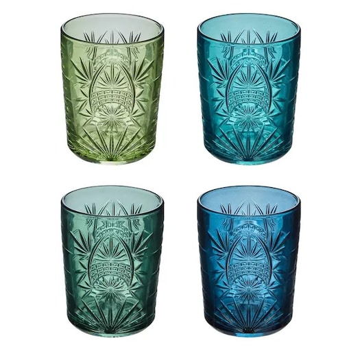 Komplet 4 szklanek, 350 ml, Ayla, odcienie zieleni/niebieskiego