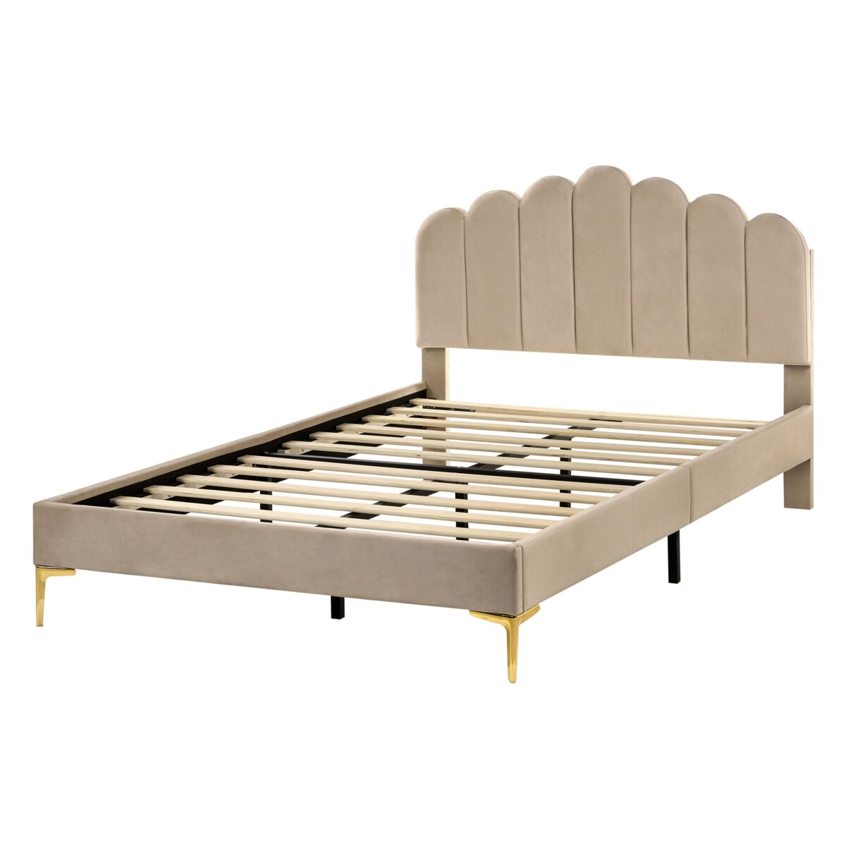 Łóżko Welur SAUVIAN 120 x 200 cm Beżowoszary