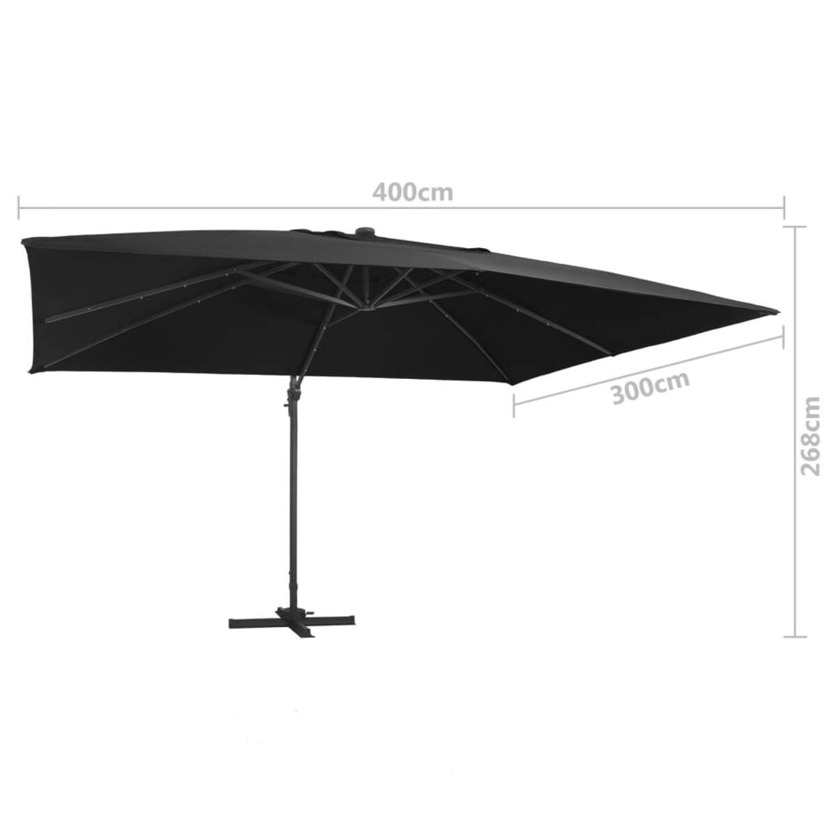 vidaXL Parasol z LED i aluminiowym słupkiem, 400x300 cm, czarny