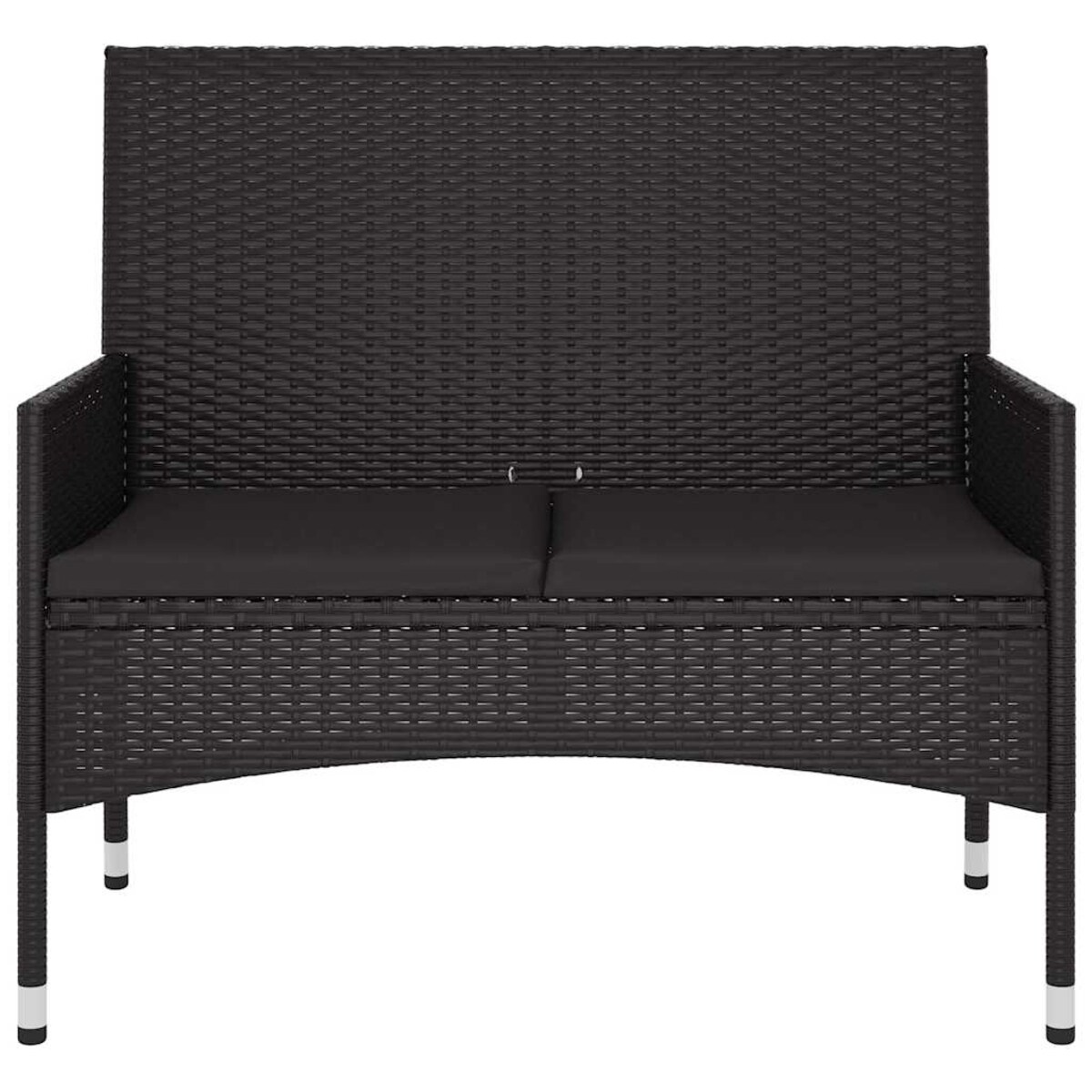 vidaXL 2-osobowa ławka ogrodowa z poduszkami, czarna, polirattan
