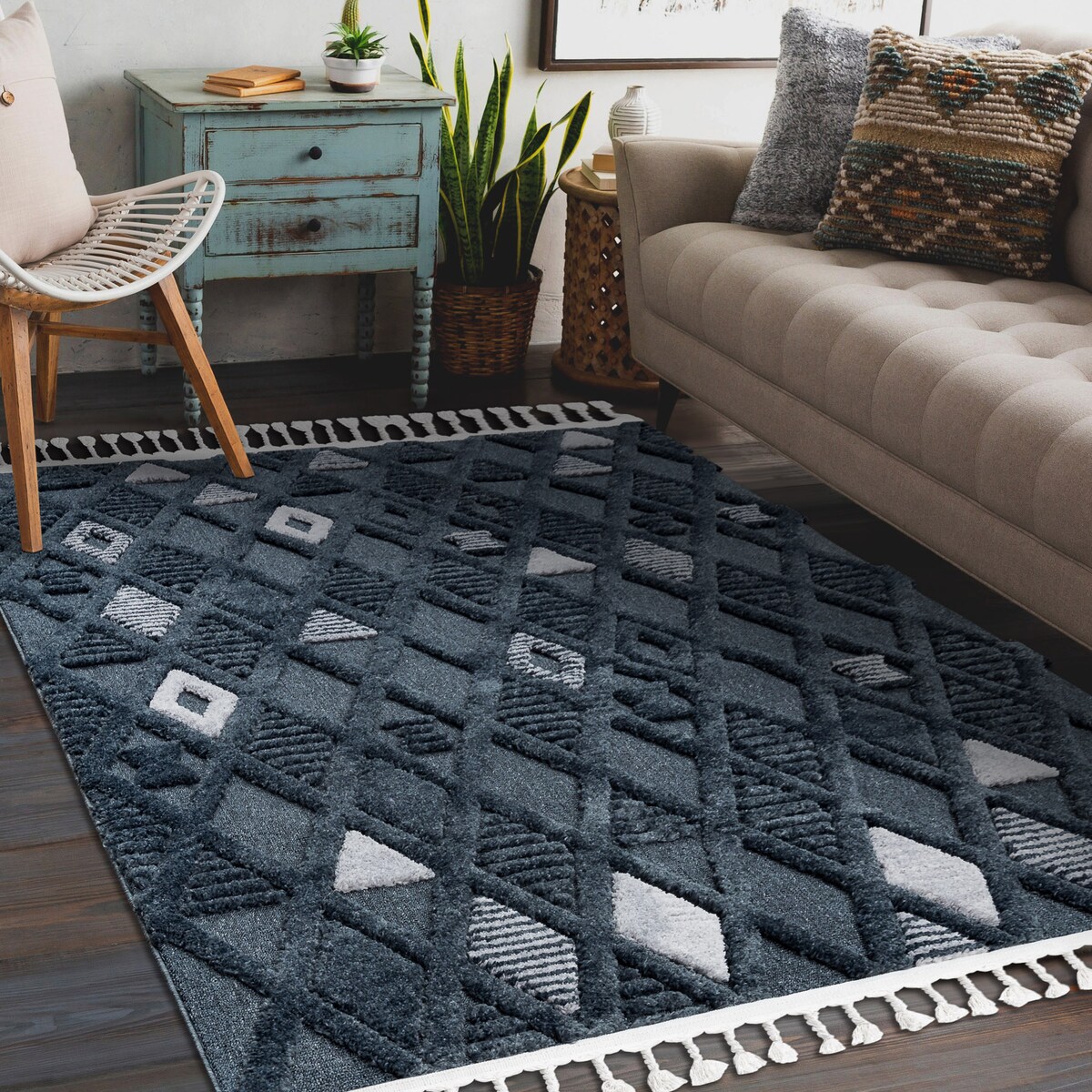 Dywan SEVILLA Y499B kratka, romby niebieski 180x270 cm