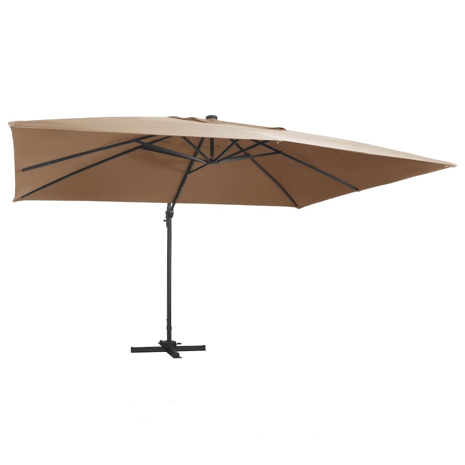 vidaXL Parasol wiszący z LED i aluminiowym słupkiem, 400x300 cm, taupe
