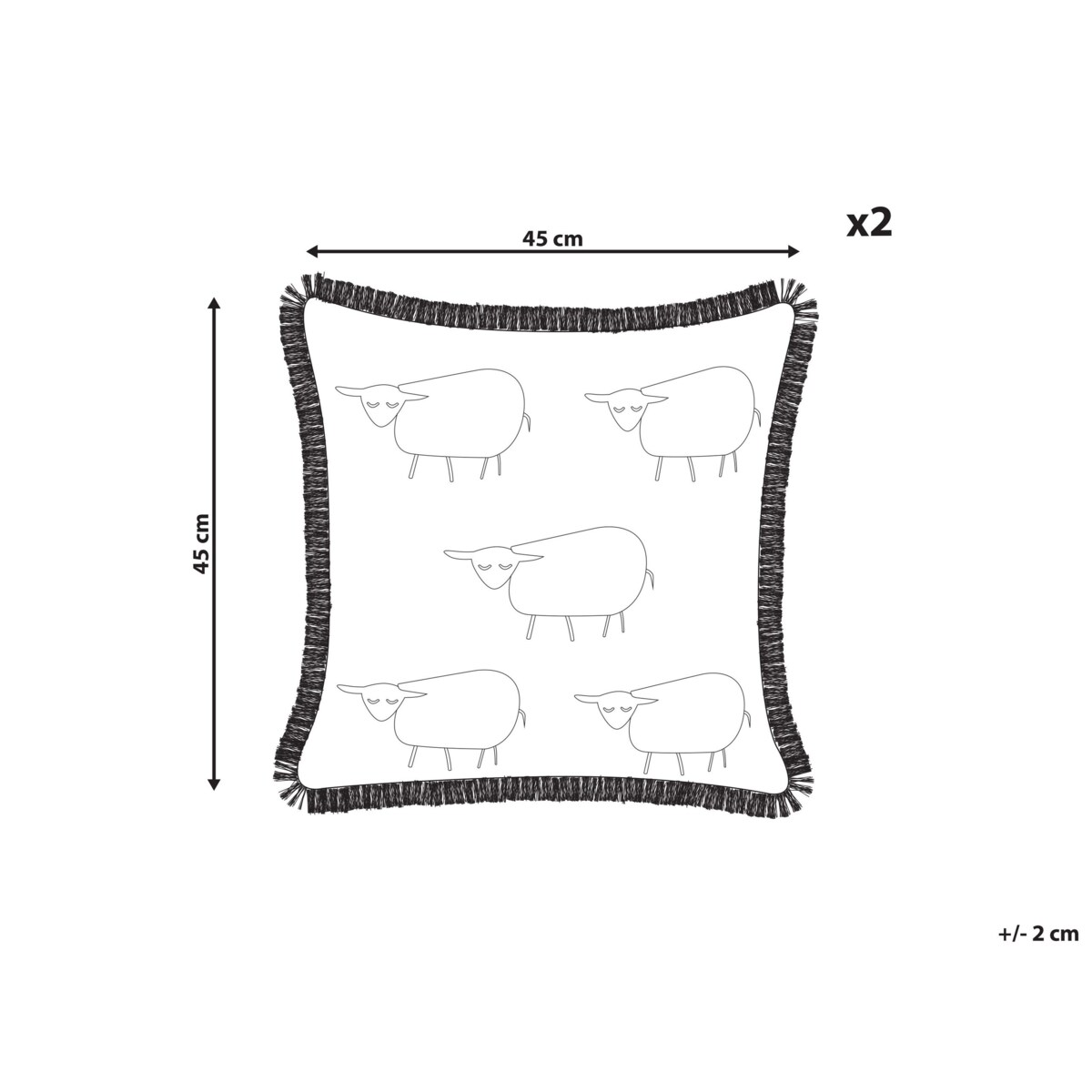 2 poduszki dekoracyjne w owce z frędzlami 45 x 45 cm beżowa BANNU
