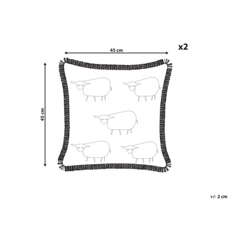 2 poduszki dekoracyjne w owce z frędzlami 45 x 45 cm beżowa BANNU