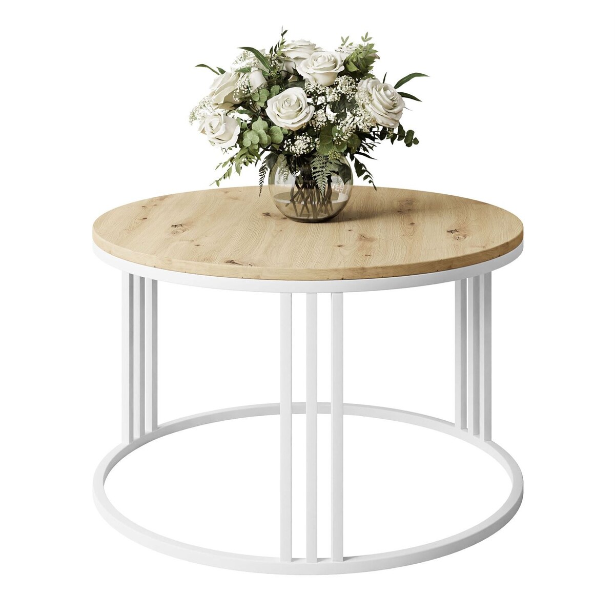 Okrągły stolik kawowy LORI biały dąb artisan