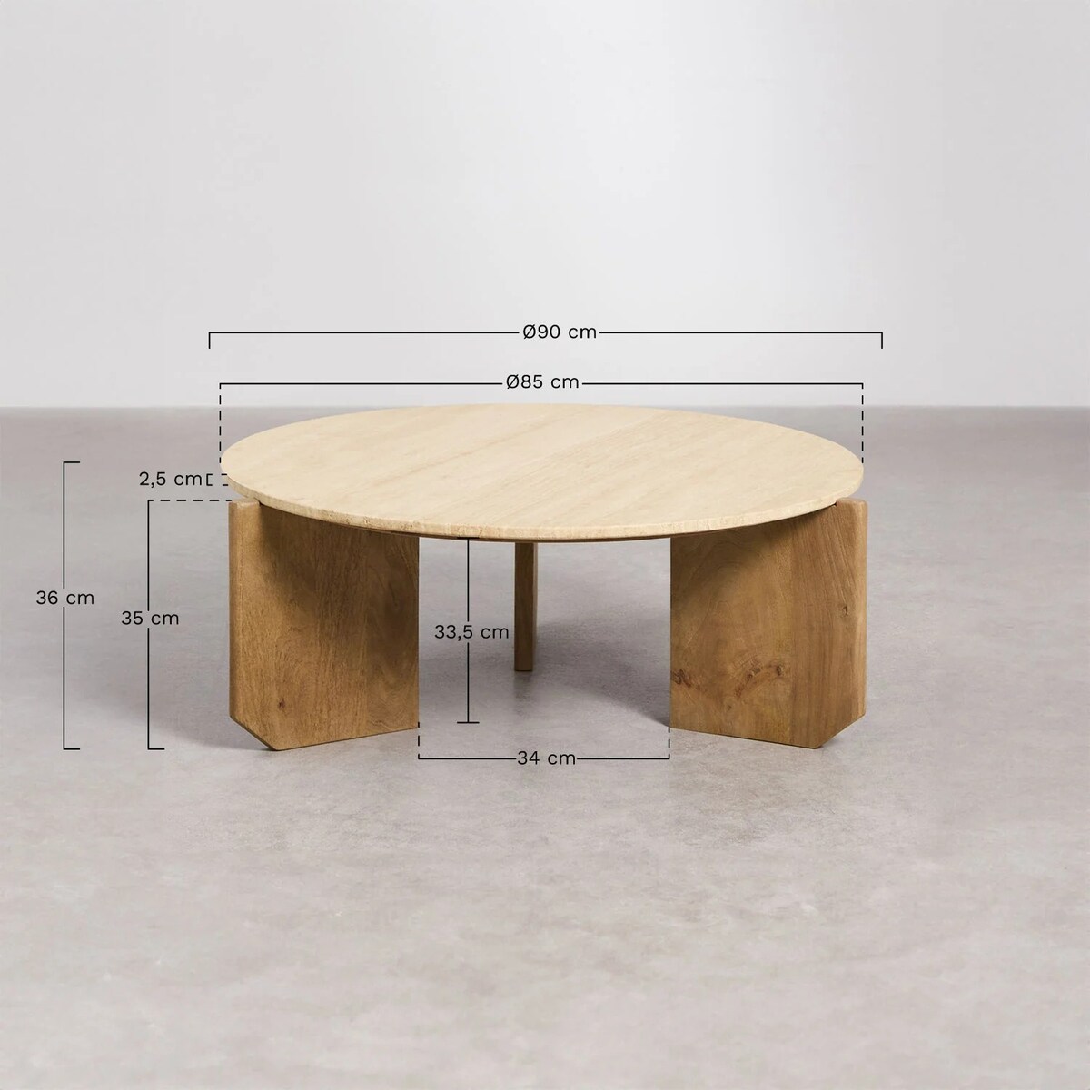 Okrągły stolik kawowy z drewna mango i trawertynu Lavinia Ø85 cm