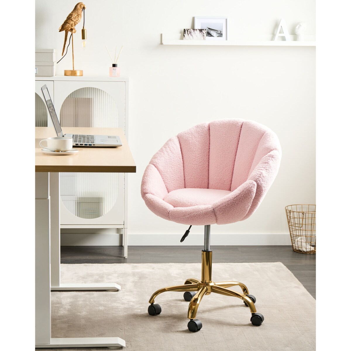 Krzesło obrotowe Obrotowy ANNABELLE Boucle Pastelowy róż