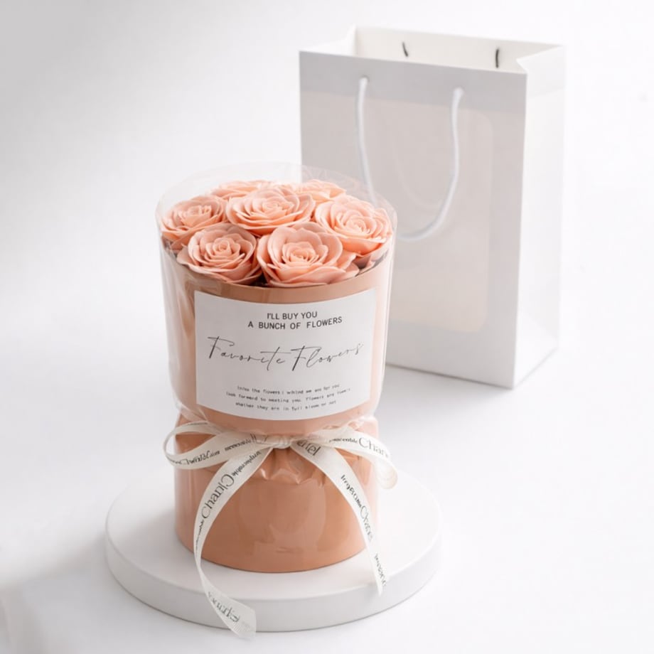 Flower box, bukiet zapachowych kwiatów mydlanych w pudełku,LED 7szt. BUK27R