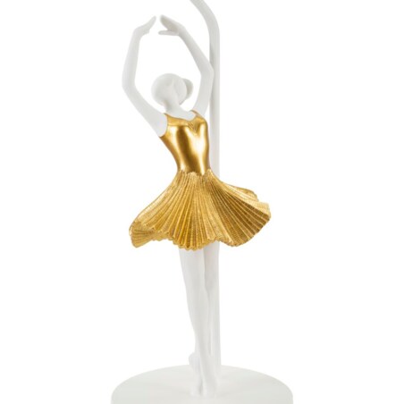 Lampa stołowa Dancer, kolor złoty i biały, żywica syntetyczna i żelazo, 28 x 28 x 64 cm, 1 x E27, max. 40 W, do salonu i sypialni, Mauro Ferretti
