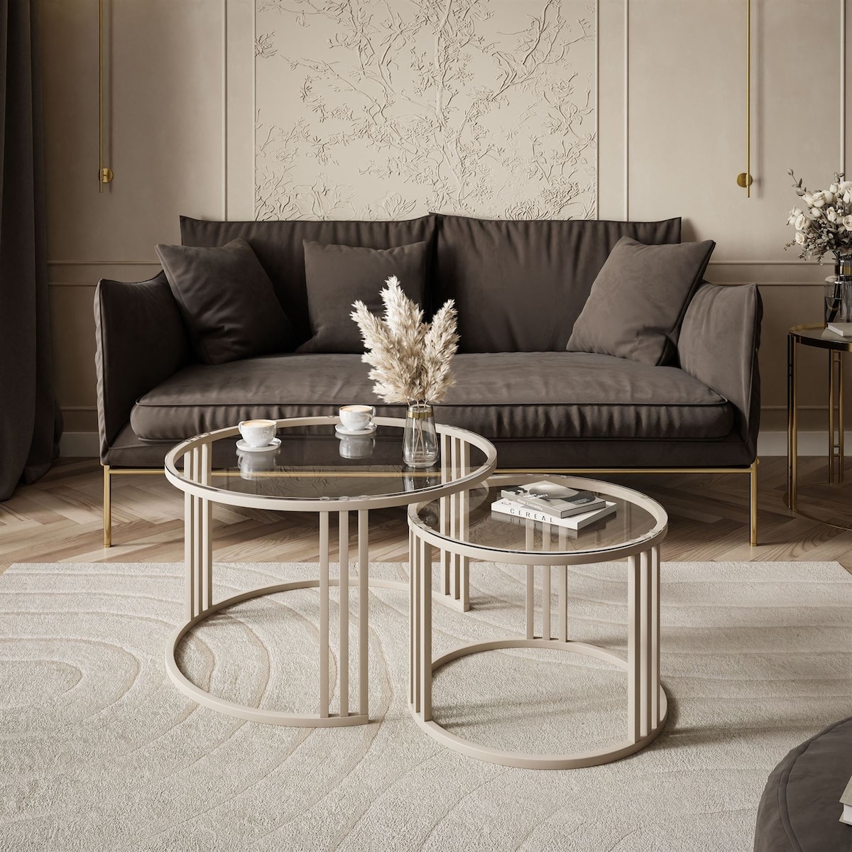 Stolik kawowy LORI 2w1 KASZMIR ze szklanym blatem, przezroczyste szkło