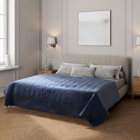 Narzuta pikowana w pasy 200x210 granatowy welwet