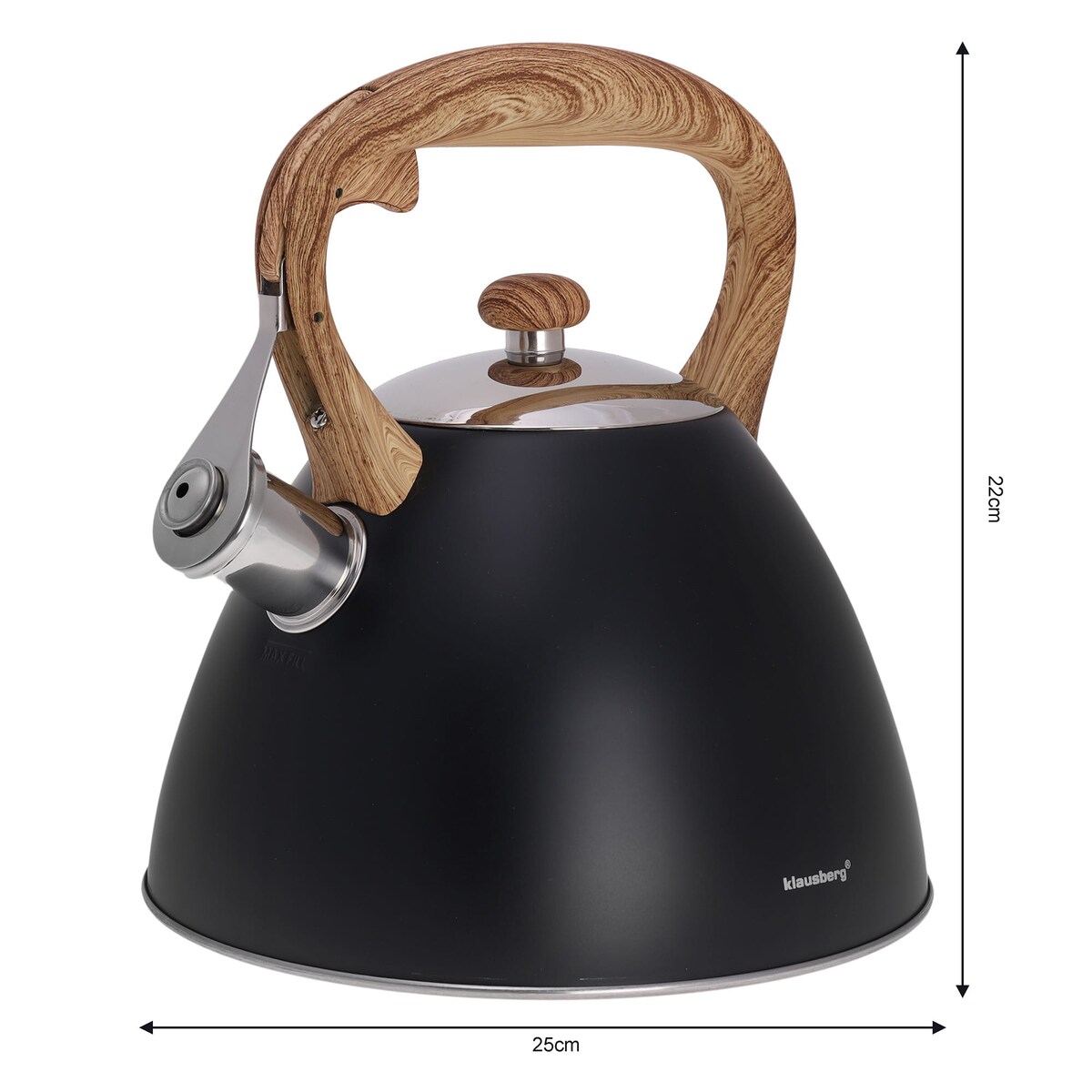Czajnik stalowy z gwizdkiem lakierowany mat czarny 3.0L KLAUSBERG