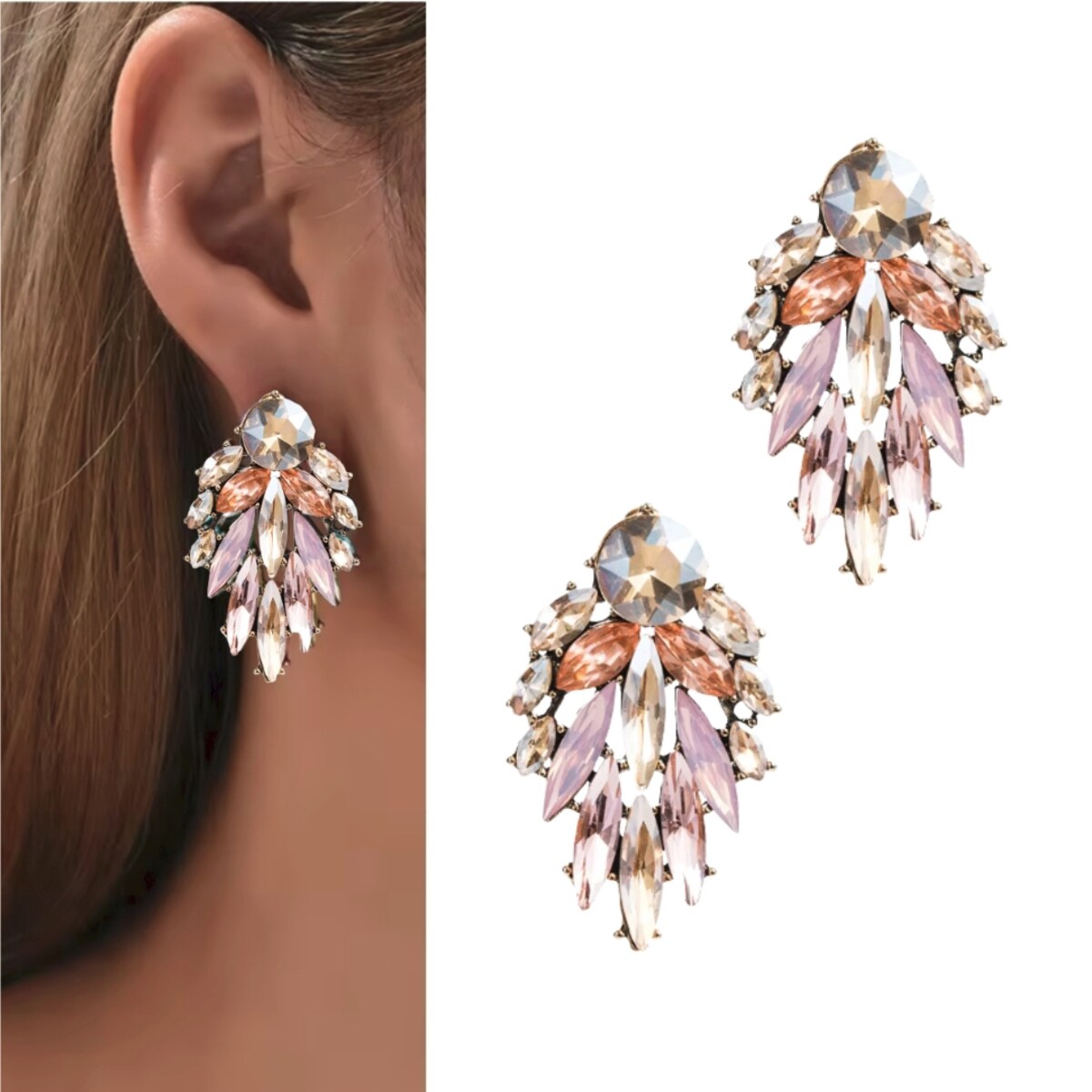 Kolczyki przy uchu krótkie 4,50cm cyrkonie szampańskie eleganckie złote