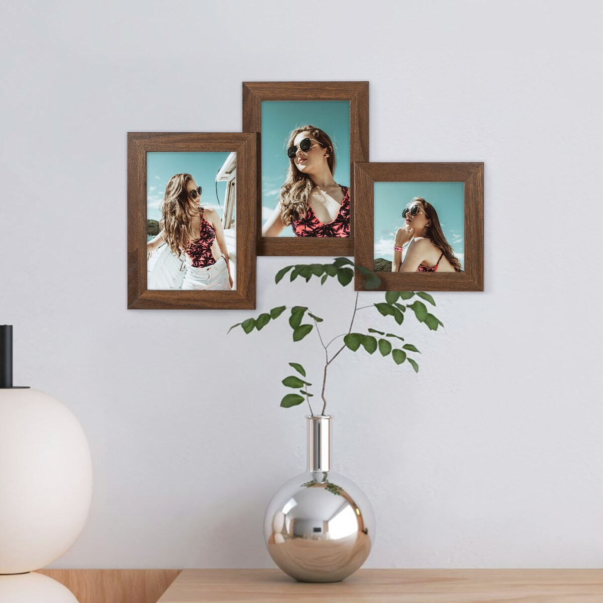 Multirama ramka na zdjęcia. Brązowa multirama na trzy zdjęcia 10x15 cm 10x10 cm Ramka na zdjęcia 3 w 1 MULTI HEN 4 FRAMAI