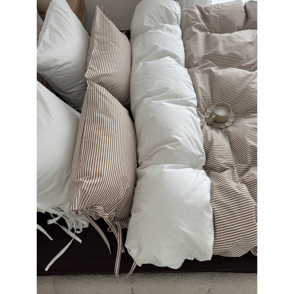 Pościel Bawełniana w Paski z Troczkami - Styl Japandi - 150x200