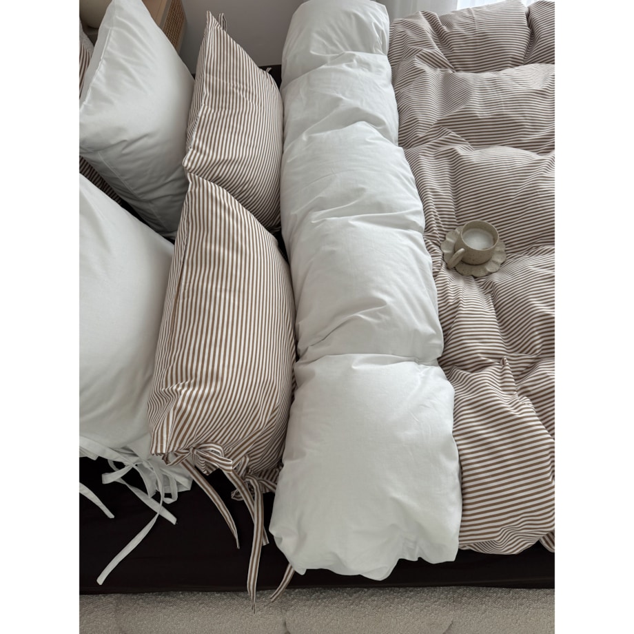 Pościel Bawełniana w Paski z Troczkami - Styl Japandi - 150x200