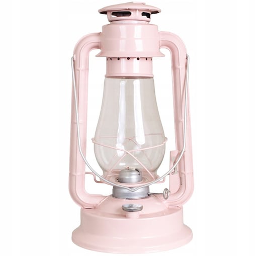 LAMPA NAFTOWA DUŻA RÓŻOWA metalowa szklany klosz loft do domu ogrodu