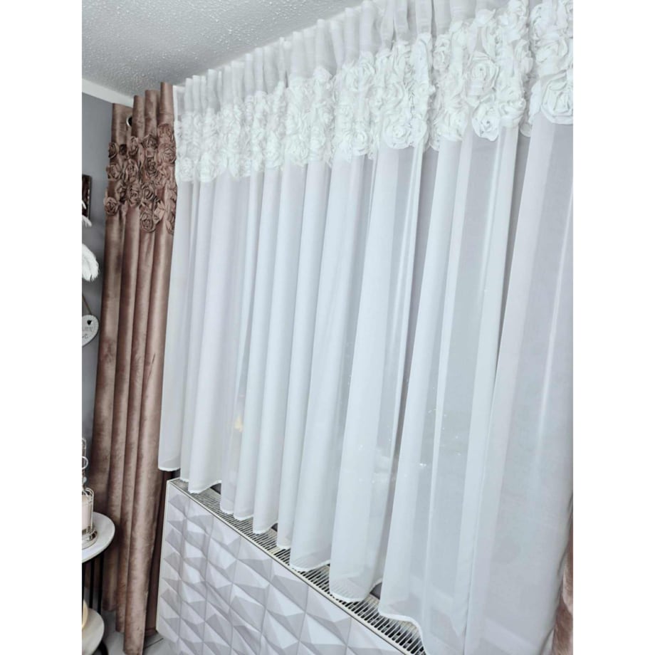 firana "rosalia" top róże 3d wyszywane biały | 400x160 taśma