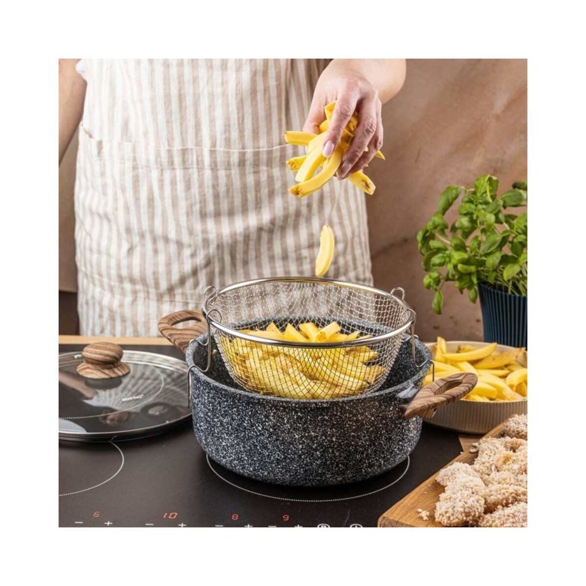 Kinghoff garnek marmurowy z koszem do smażenia 4l 64803