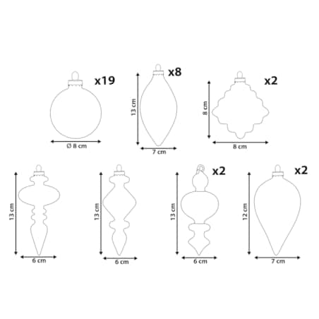 Zestaw 35 bombek FROSTFALL Szkło Szary