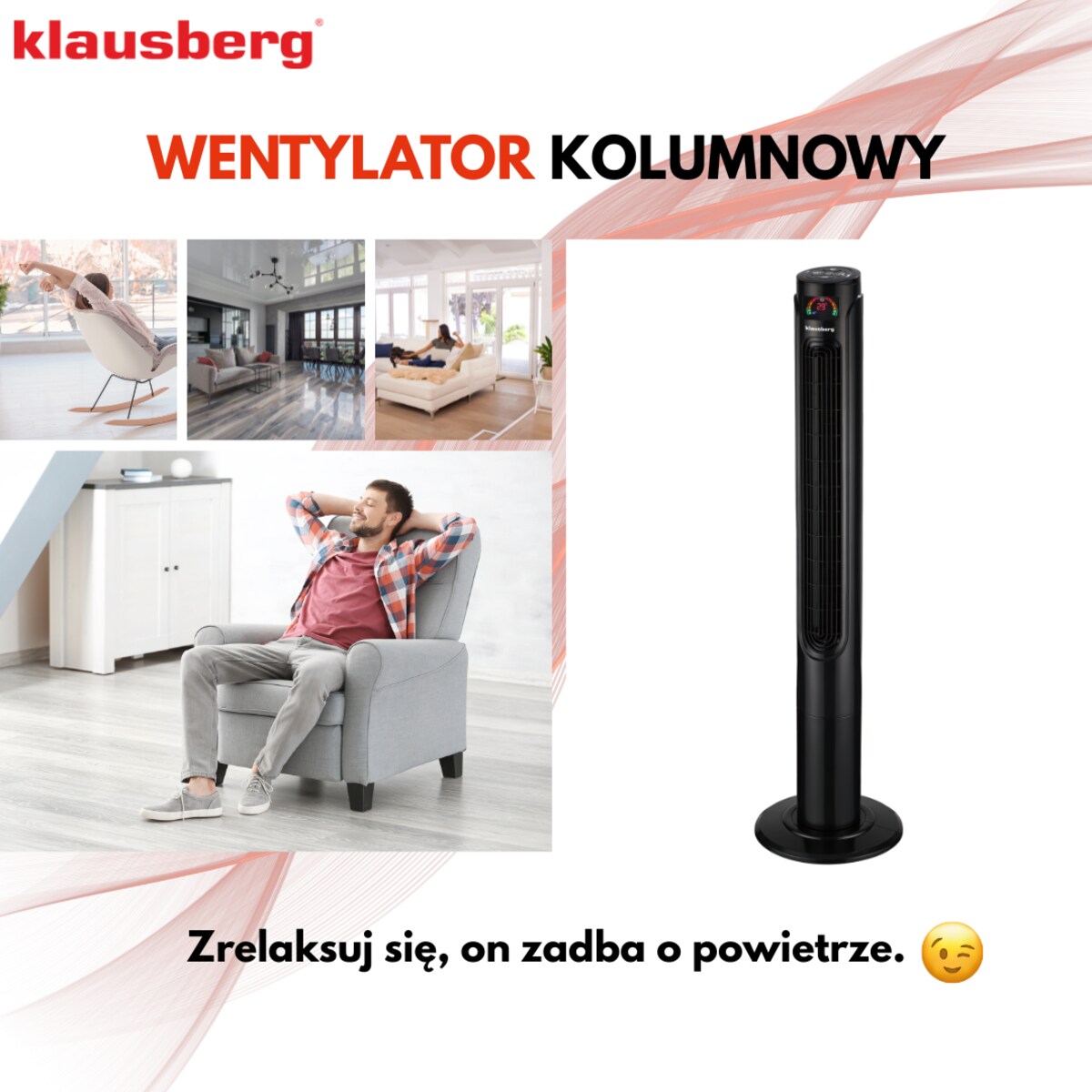 Wentylator kolumnowy podłogowy z pilotem 55W KLAUSBERG