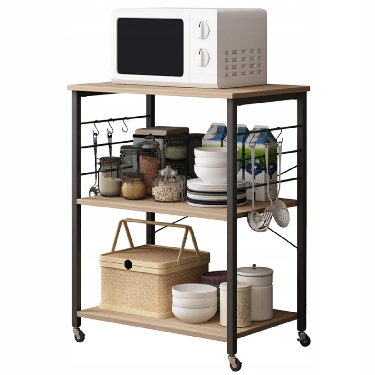 Szafka mobilna na kółkach jasny brąz stolik śniadaniowy wózek kuchenny 60cm