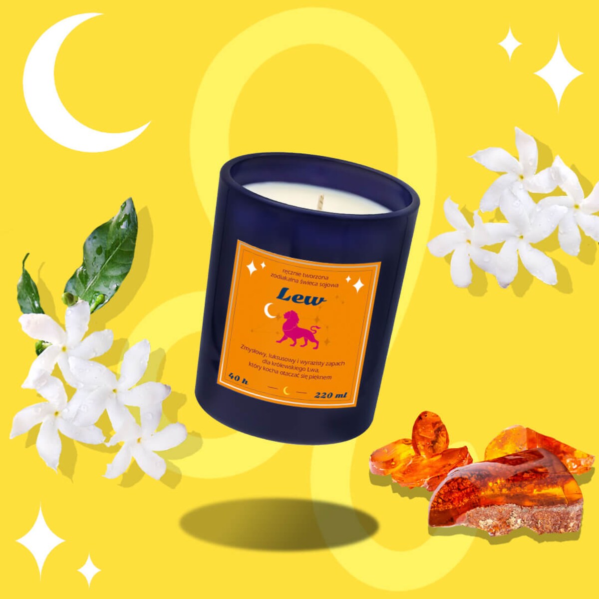 Świeca zodiakalna sojowa naturalna zapachowa LEW -bezpieczna, ręcznie robiona w szklanym słoiczku na prezent upominek dla osoby ze znakiem zodiaku LWA