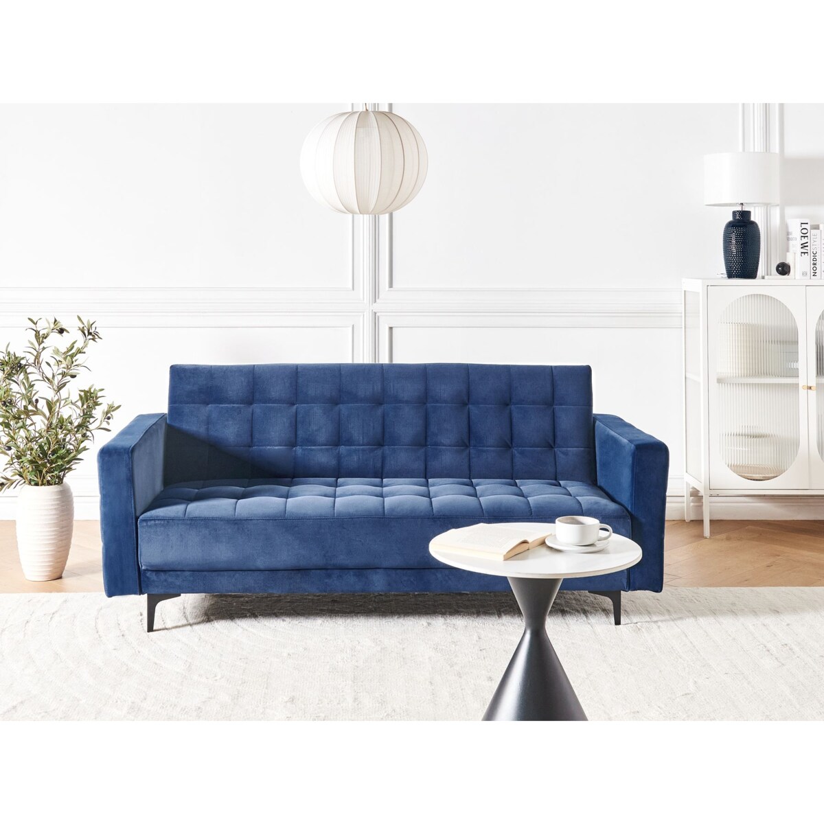 Sofa rozkładana ABERDEEN Welur Niebieski dla 3 osób