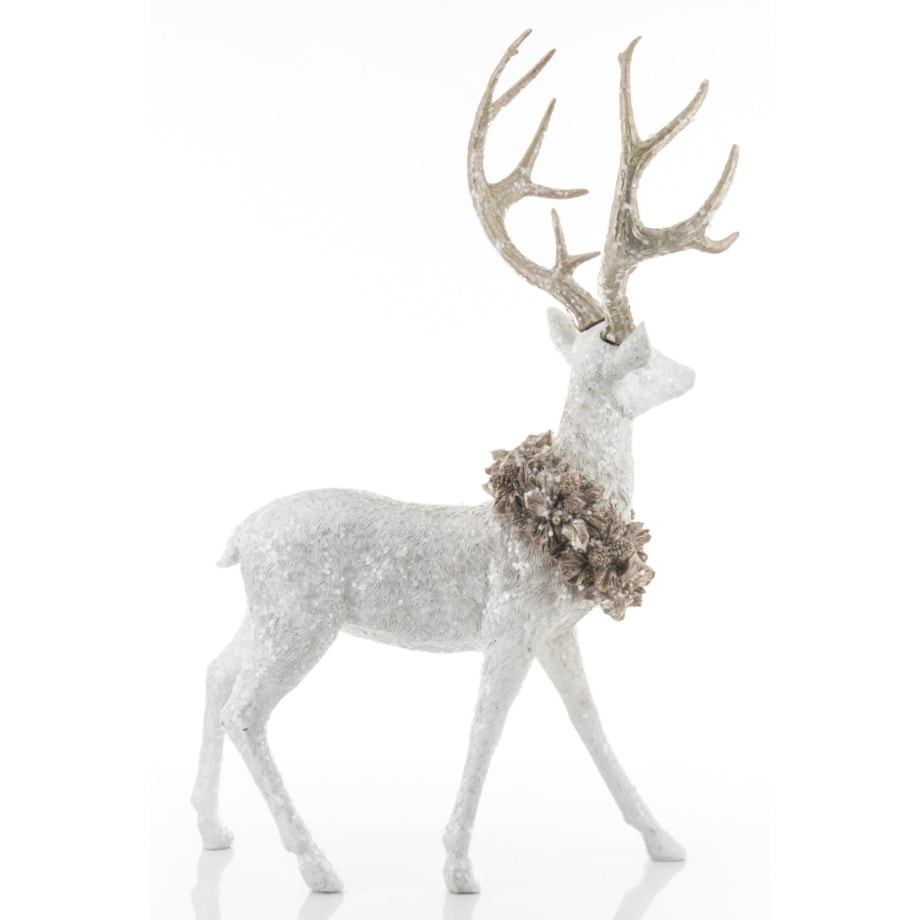 Figurka - biały jeleń 71x44x27 cm z wieńcem na szyi