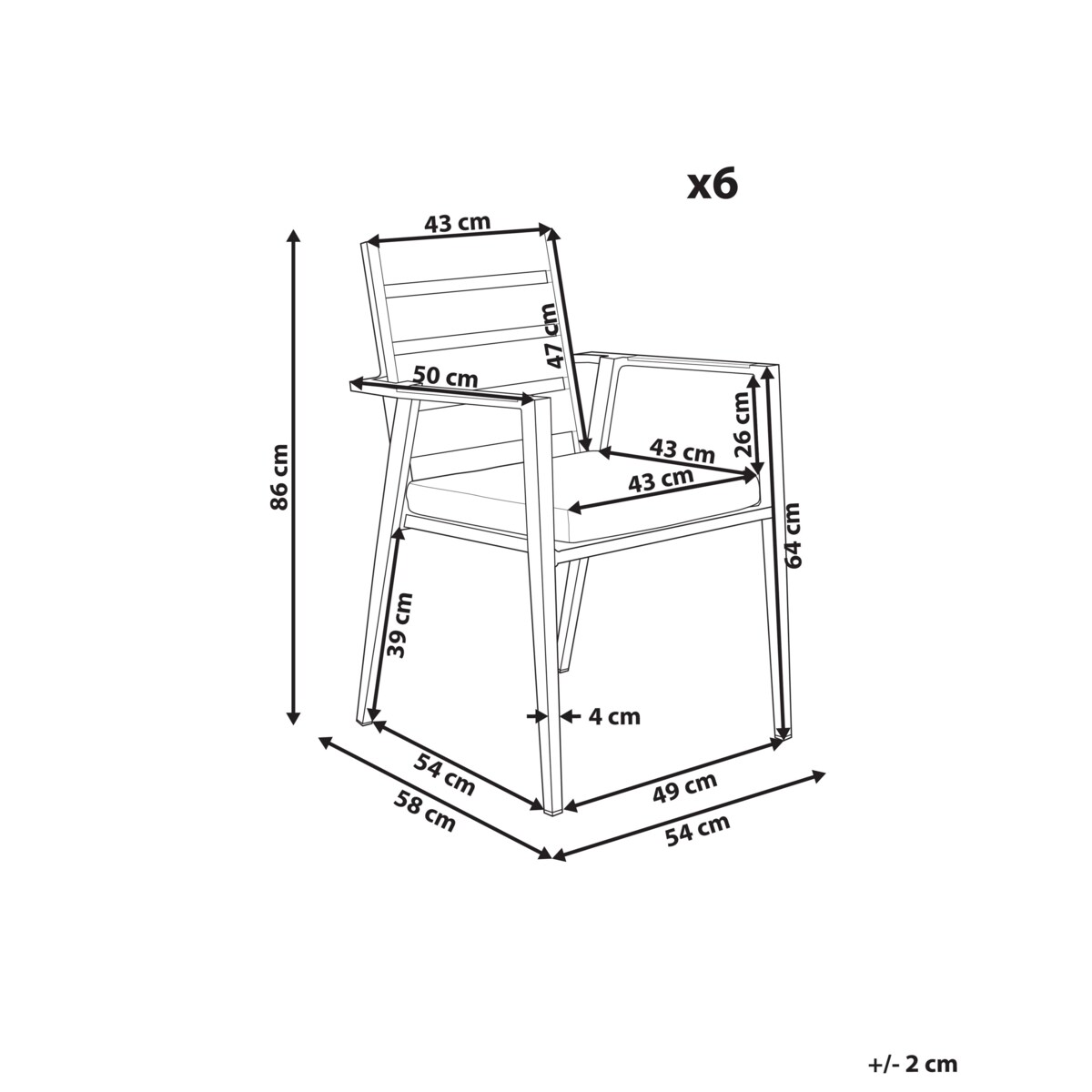 Krzesło ogrodowe Zestaw 6 Metal Szary TAVIANO